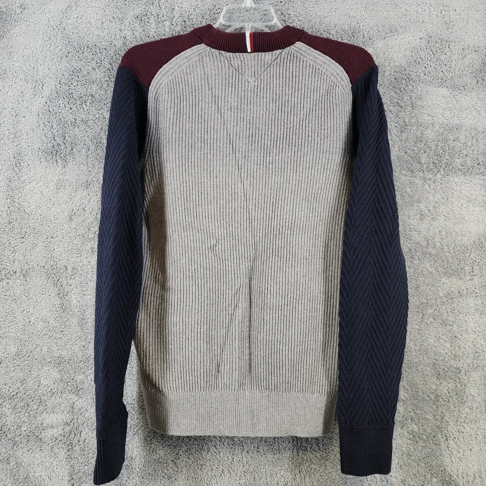 Tommy Hilfiger‎ Sweater Men XL Colorblock Mixed Texture Chest Patch Logo Preppy